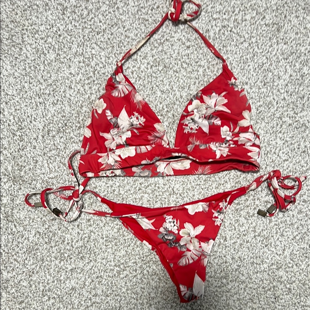 Red Floral Bikini Set